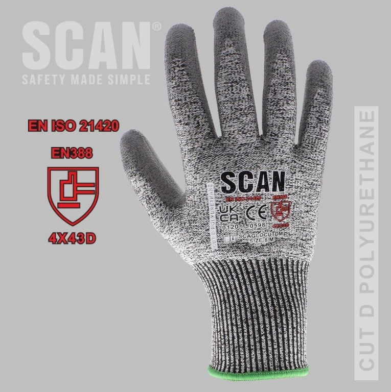 Scan PU Palm Cut D Gloves - L (Size 9)