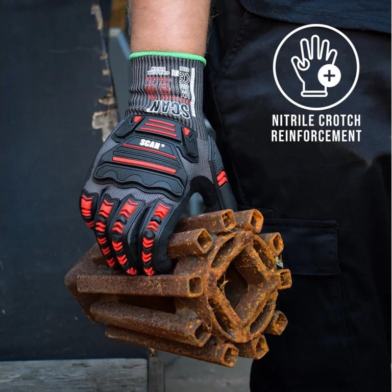 Scan Nitrile Palm Impact Cut D Gloves - L (Size 9)