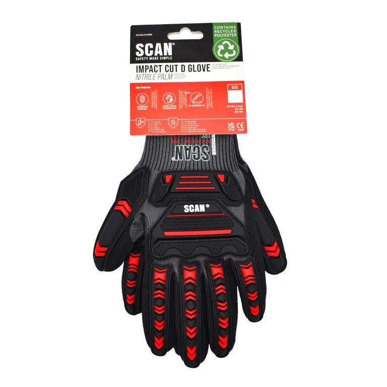 Scan Nitrile Palm Impact Cut D Gloves - L (Size 9)