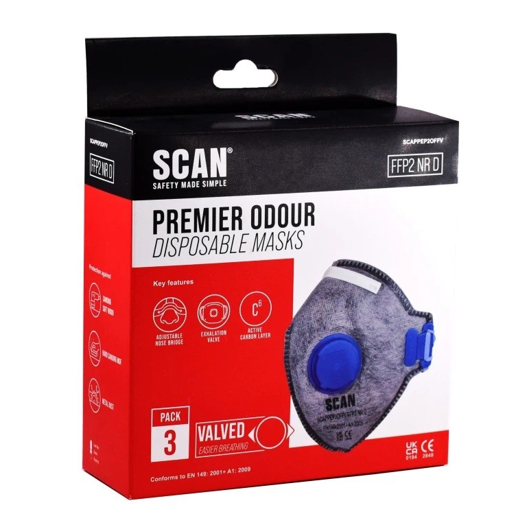 Scan Fold Flat Disposable Odour Mask Valved FFP2 Protection (Pack 3)