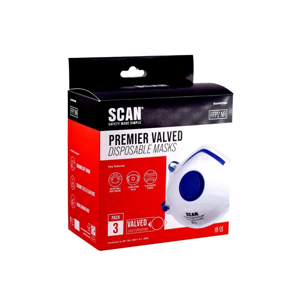 Scan Moulded Disposable Mask Valved FFP2 Protection (Pack 3)